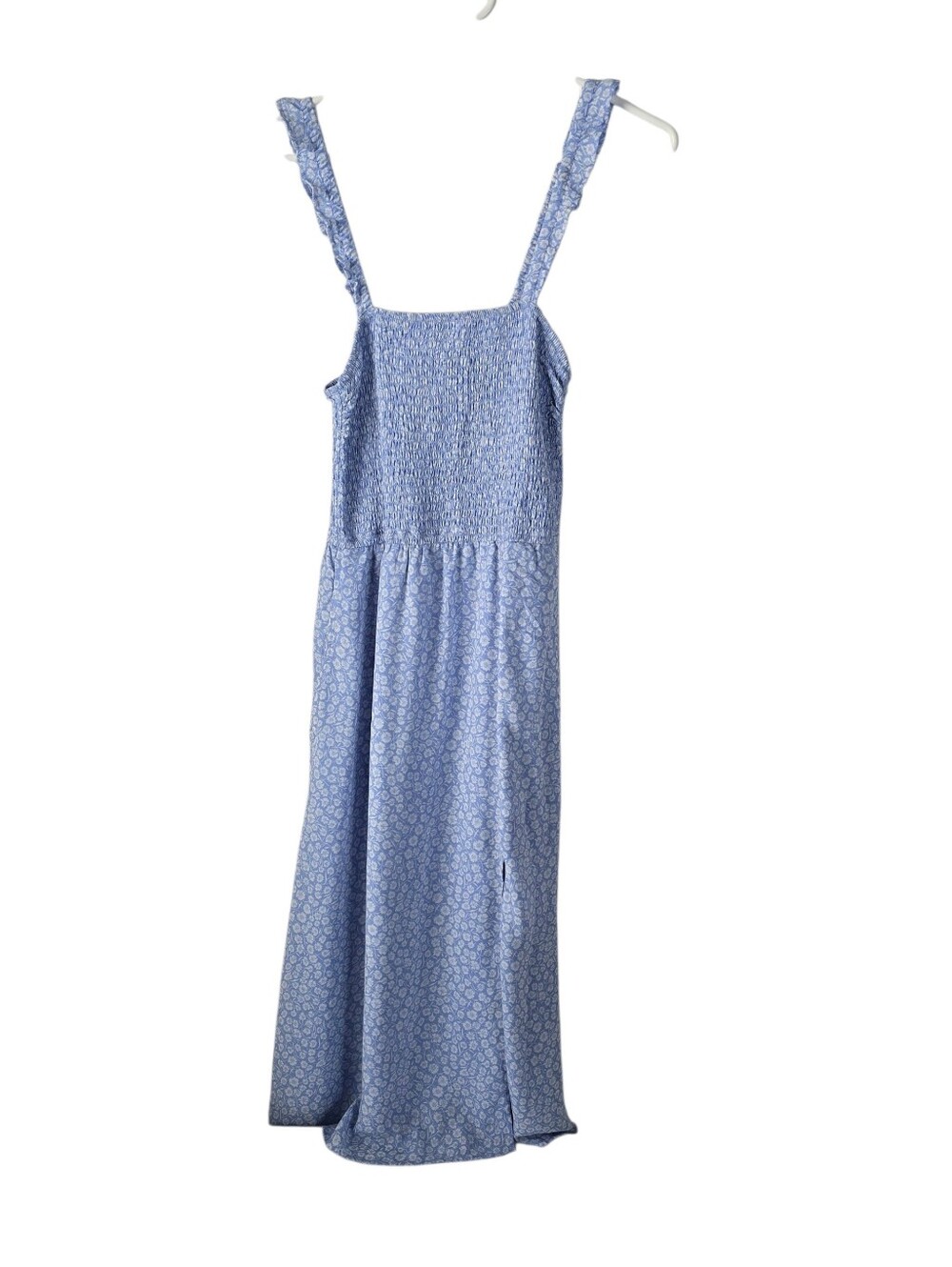 Abercrombie & Fitch Blue Floral Smocked Midi Dress S Side Slit Ruffles Pockets - Picture 2 of 16